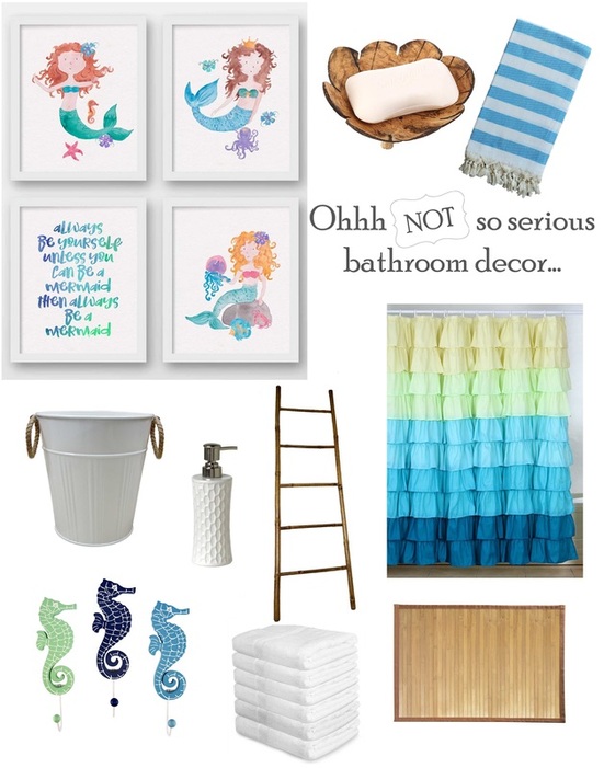 Mermaid prints for relaxed bathroom decor on a budget,