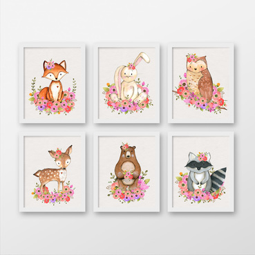 Floral Woodland Nursery Art for Baby Girl by Peanut Prints on Etsy